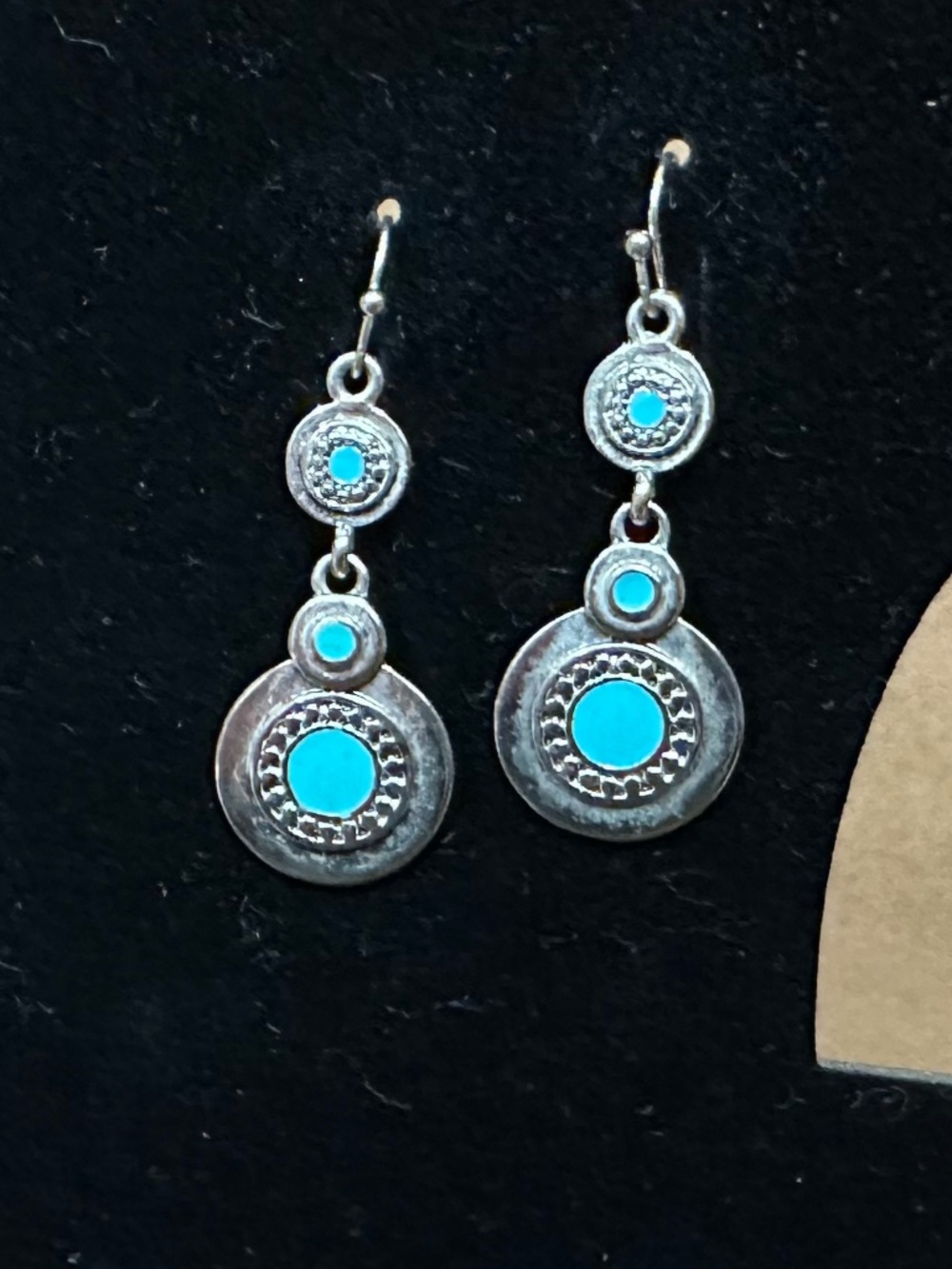 Boho Sterling Silver Dangle Earrings | Round Turquoise Accents